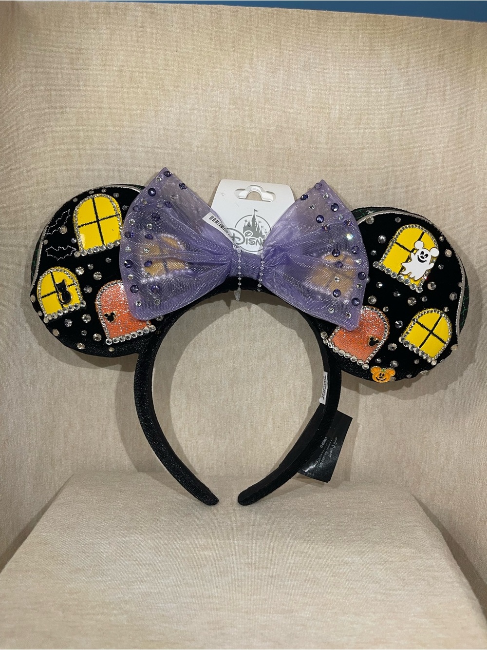 Disney Bauble Bar Halloween 2026 Ears with Purple Sheer Bow and Doors